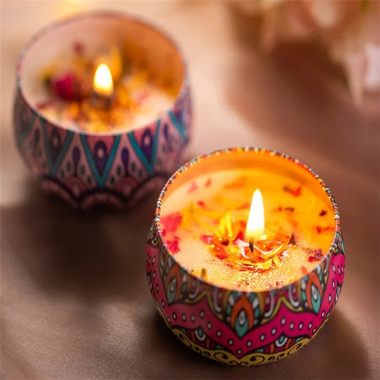 Handmade Scented Candle with Empty Tin Box & Flowers