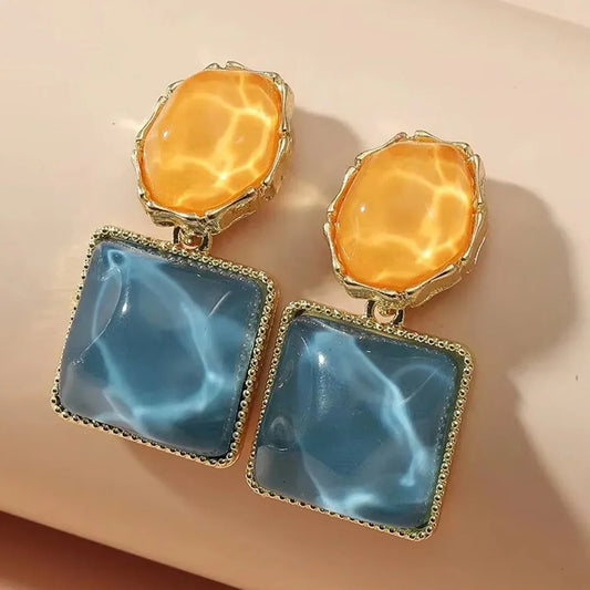 Women’s Round & Square Crystal Stone Drop Earrings – Bright Colorful Dangle Jewelry