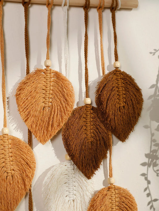 Leaf Macrame Tapestry – Boho Wall Hanging in Brown & Green for Home Decor